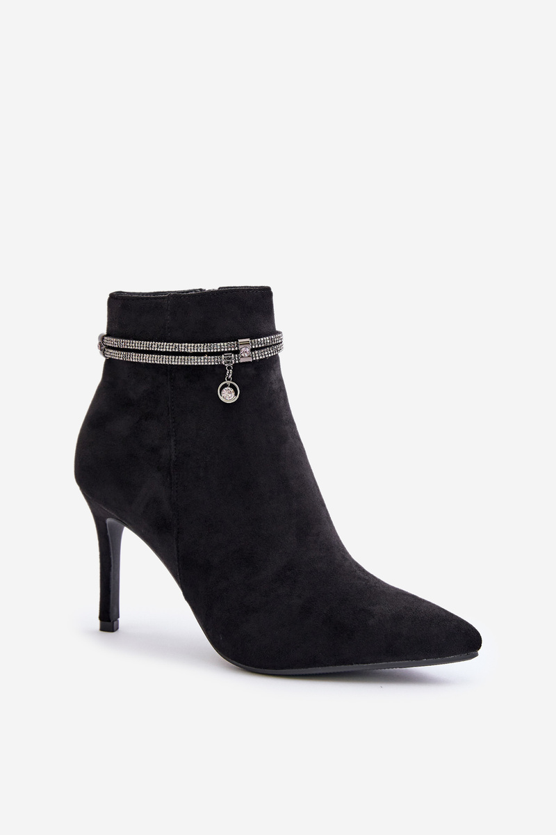 Insulated ankle boots with stiletto heel with decorative strap Eco suede Vinceza black