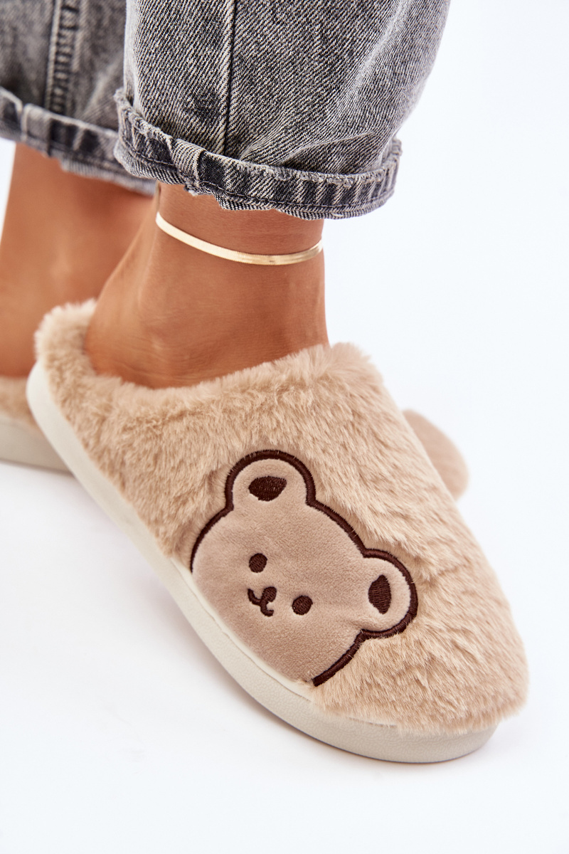 Women&#039;s fluffy slippers with teddy bear beige Fiorinella