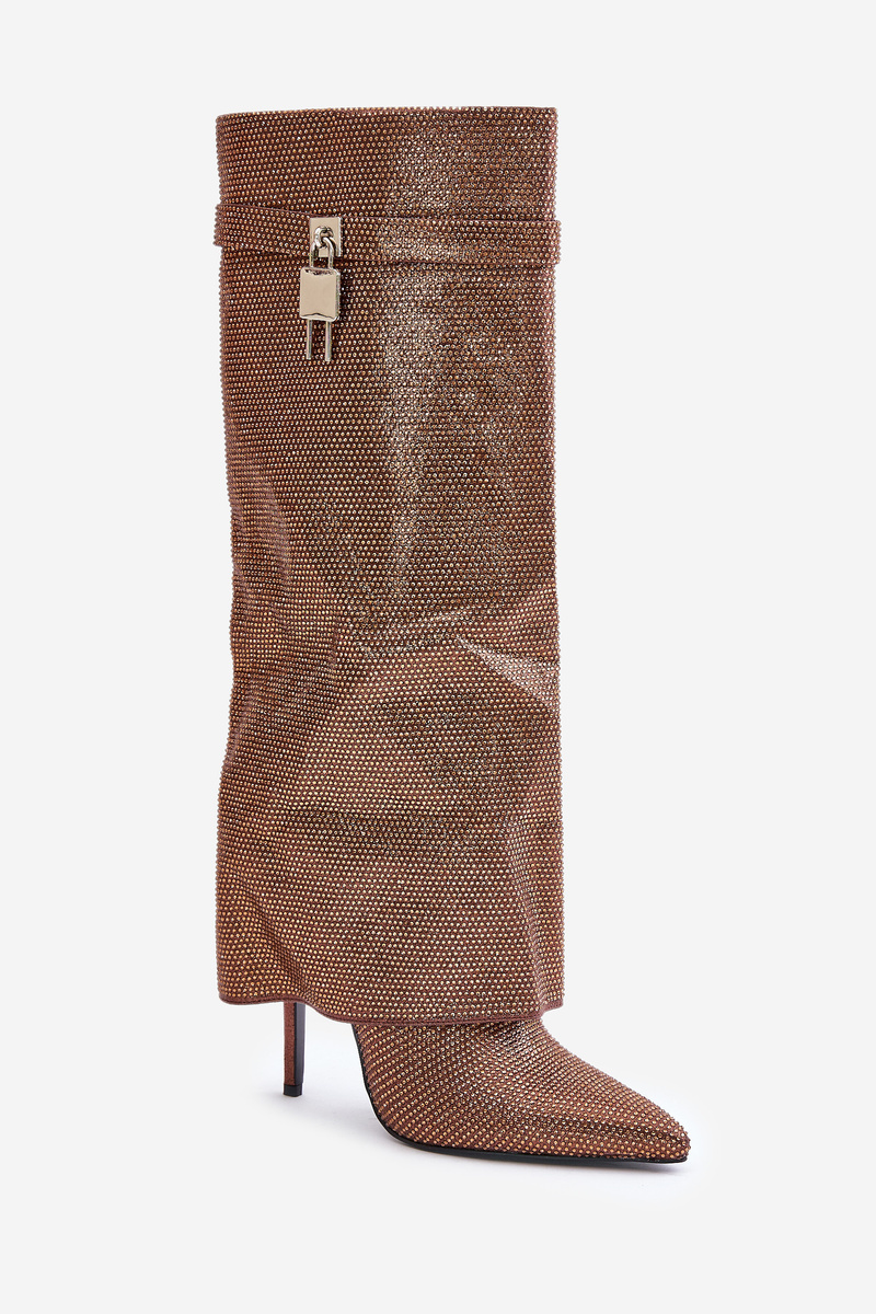Embellished stiletto heel slip-on boots with a bent upper brown Enathlin