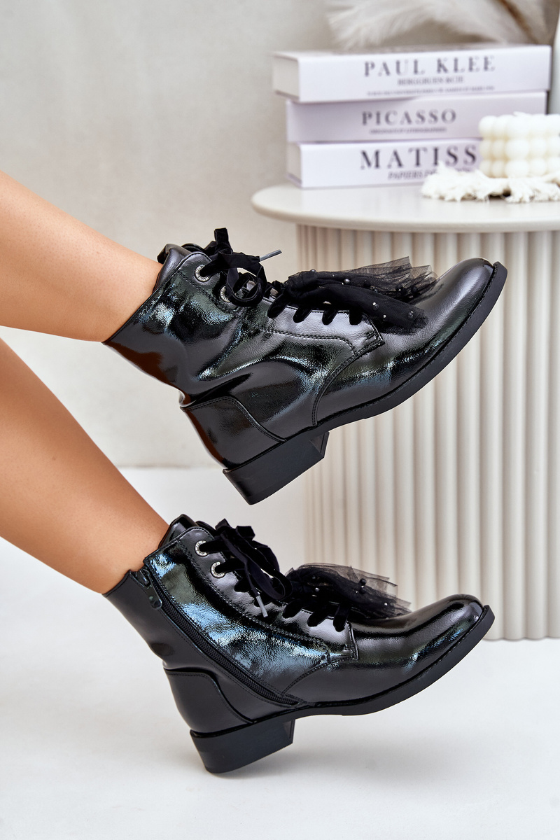 Patent Leather Insulated Ankle Boots With Zipper S.Barski Black