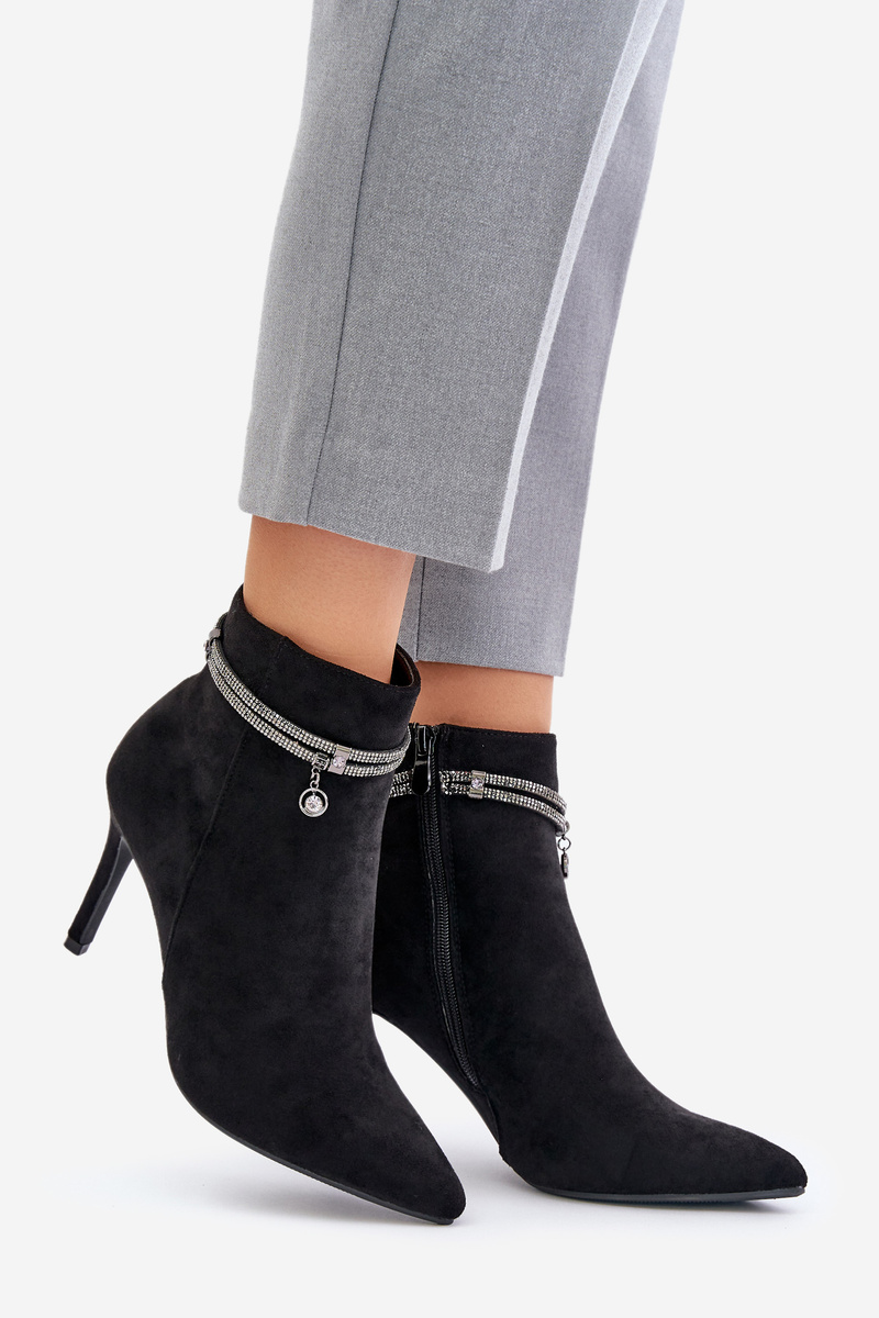 Insulated ankle boots with stiletto heel with decorative strap Eco suede Vinceza black
