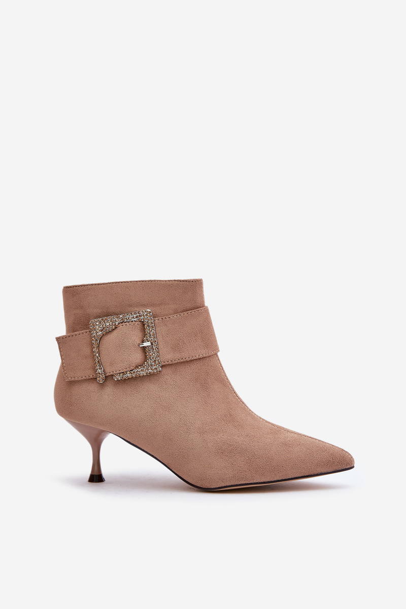 Women's ankle boots on stiletto heel with decorative buckle beige Nirilis