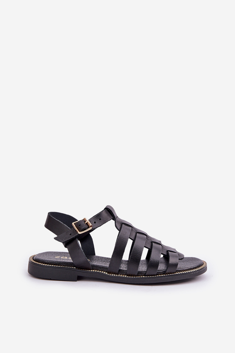 Lewski Shoes Kožené sandále na plochom päte Zazoo 3686 čierne