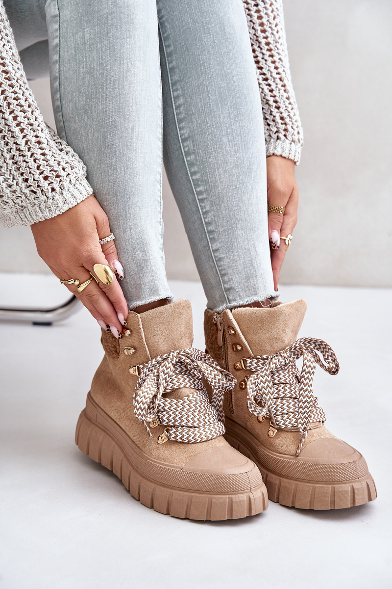 Women's insulated ankle boots on a platform brown Alcyhen