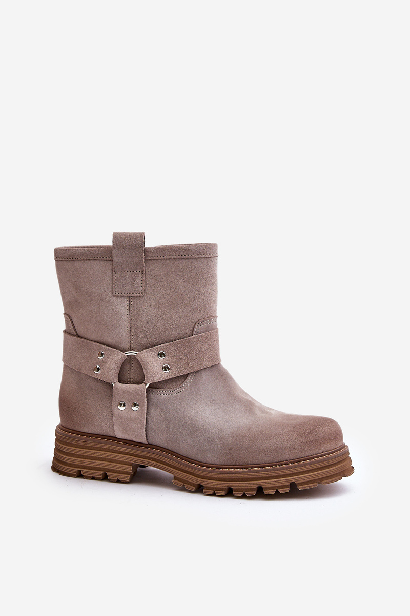 Suede women's ankle boots with flat heel Lewski Cappuccino