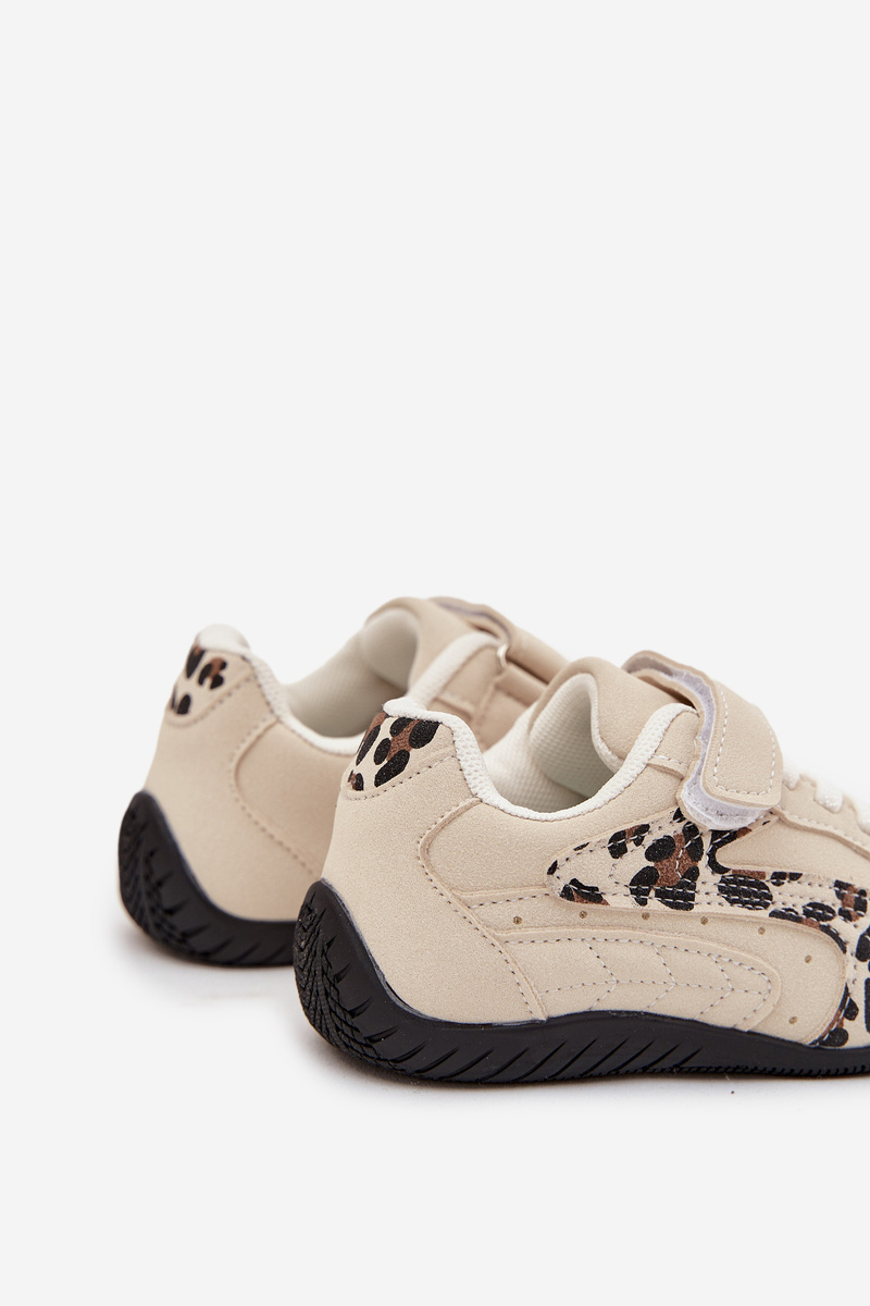 Boto Detské športové topánky na suchý zips béžové s leopardím vzorom Perrin
