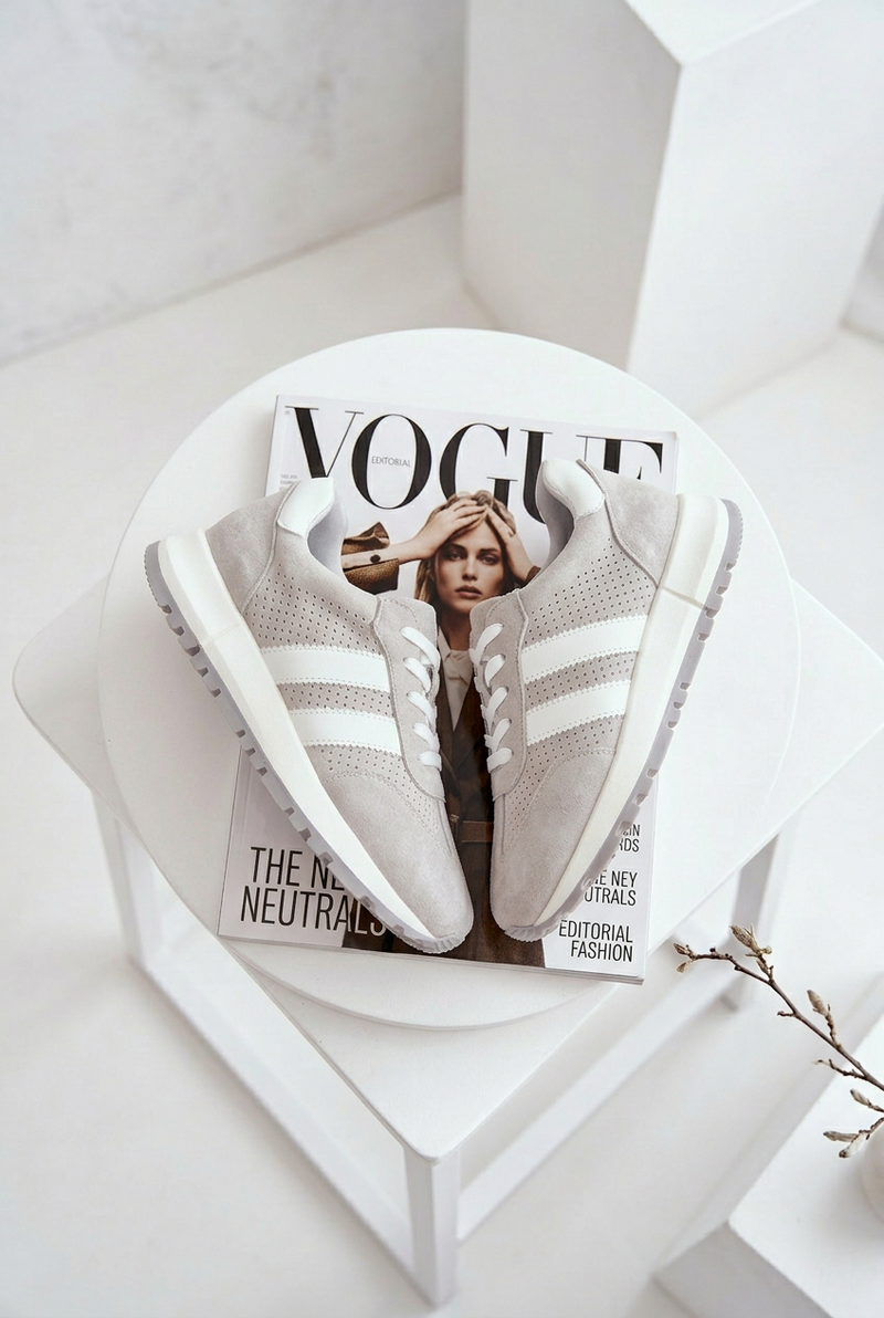 Дамски сиви маратонки от естествена кожа EVENTO