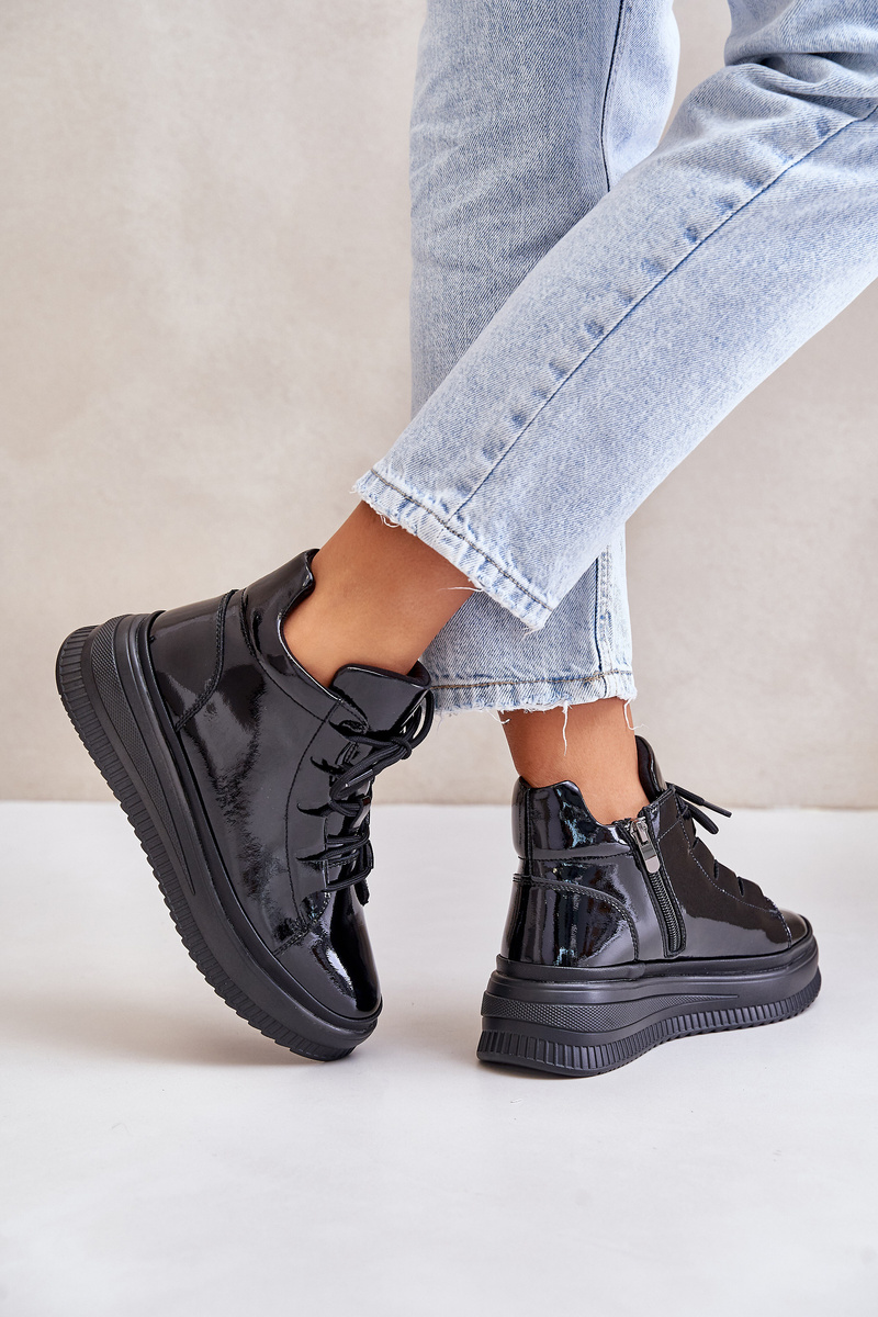 Lightweight patent leather sports shoes natural leather Artiker black