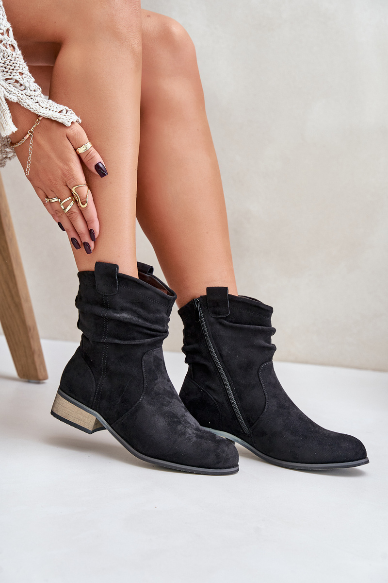 Insulated ankle boots with pleats on a low heel black Elletinnia