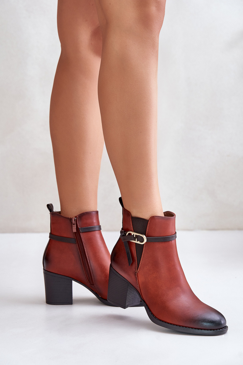Women's ankle boots with heel strap brown Zinithia