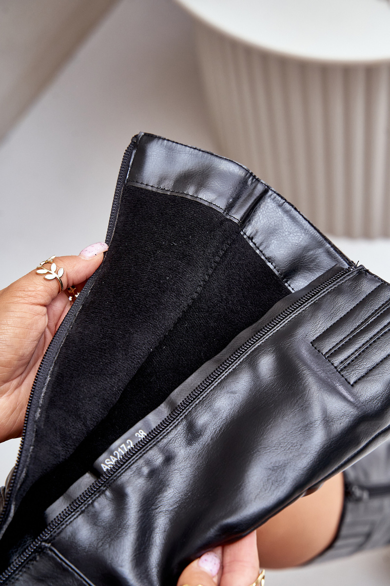 Insulated boots with heel eco leather to mid-calf black Ellithira