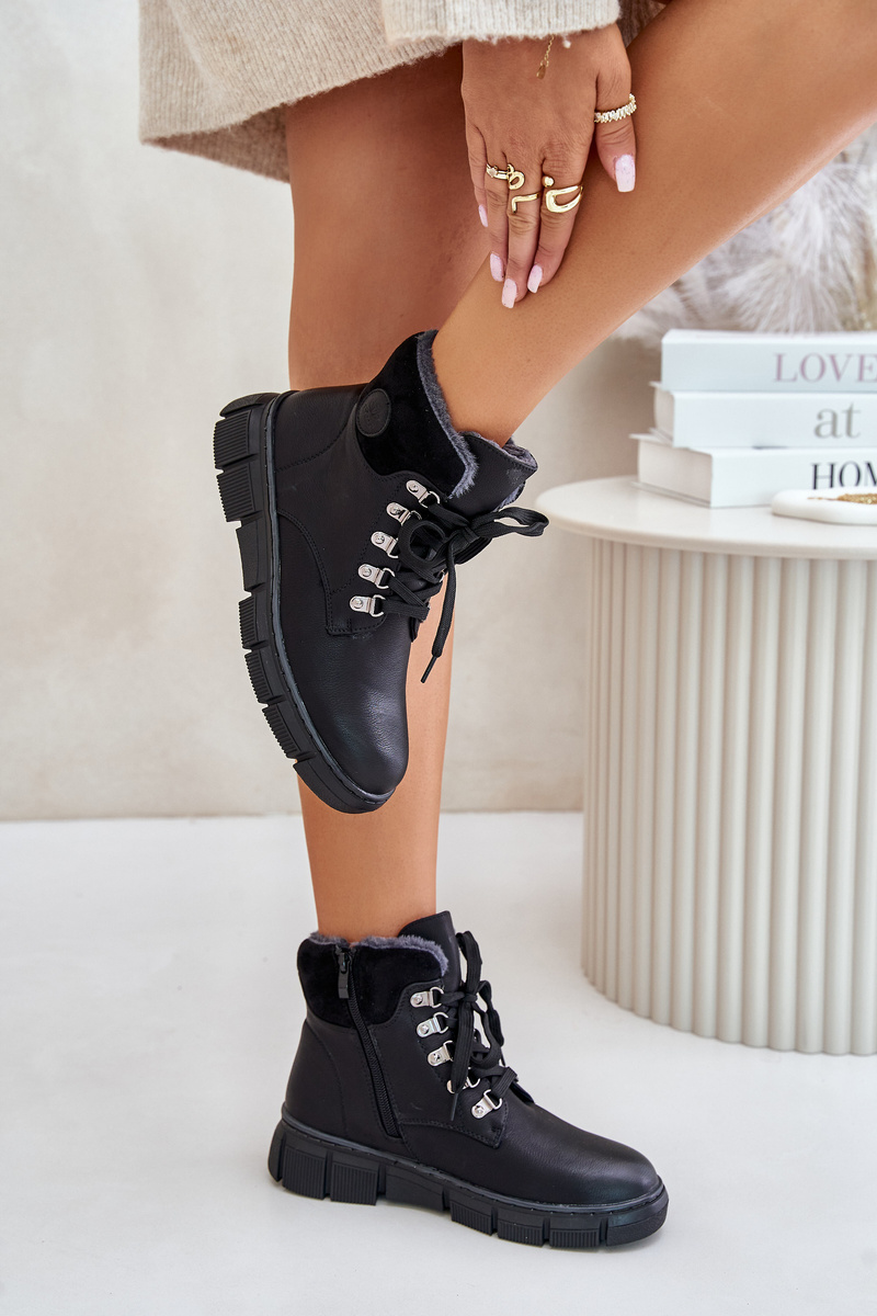 Women's insulated ankle boots with zip trapperky black Mevanisa