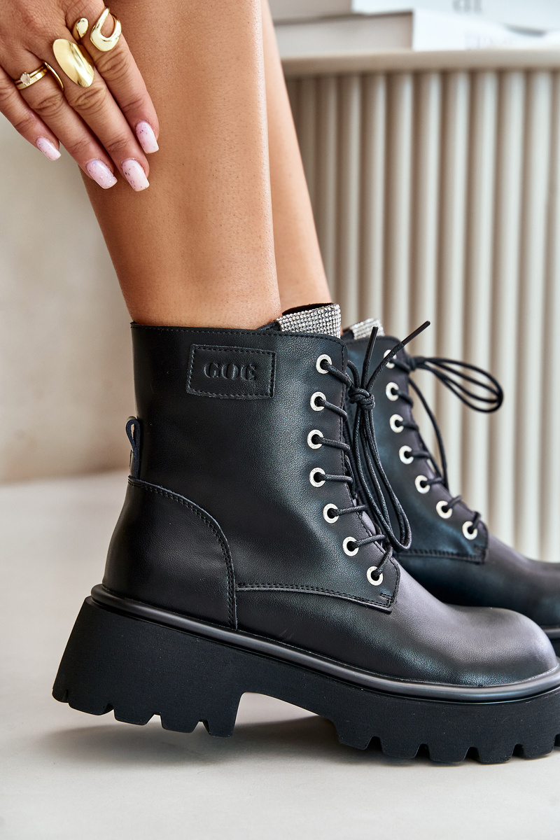 Women&#039;s Insulated Leather Ankle Boots Workery with GOE Crystals Black