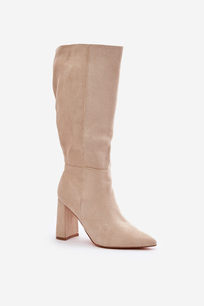 Knee-high heeled boots light beige Lannetea