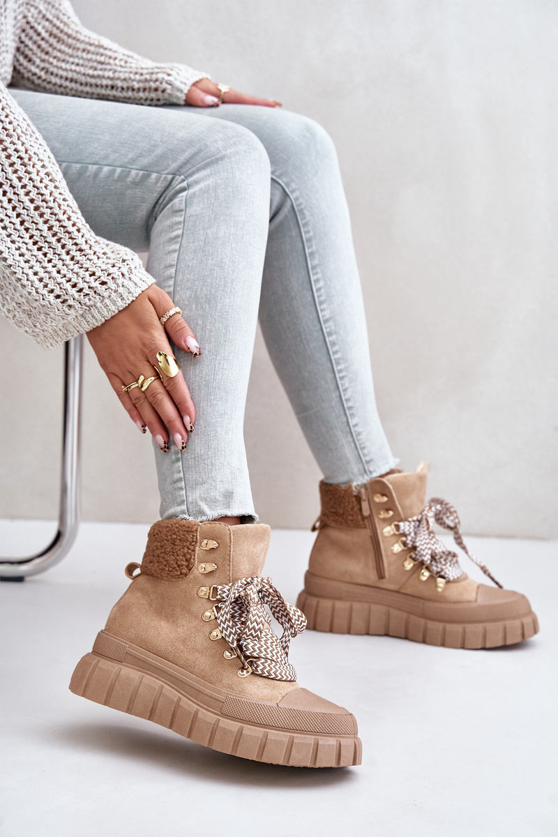 Women's insulated ankle boots on a platform brown Alcyhen