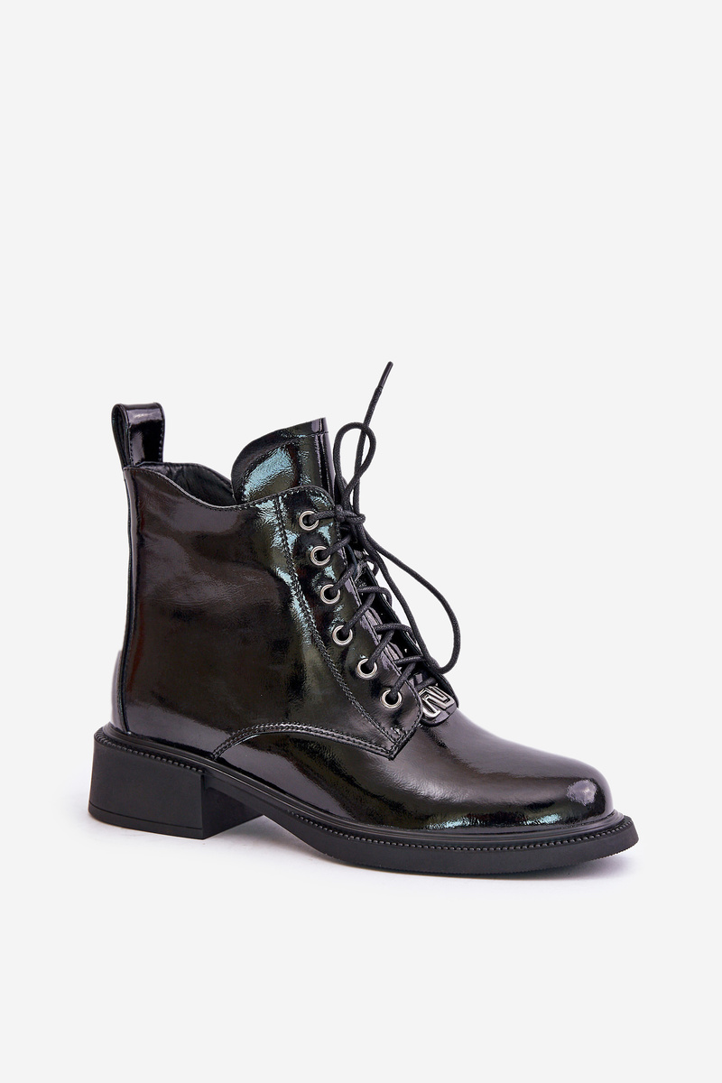 Black lacquered leather ankle boots with Bellani lining