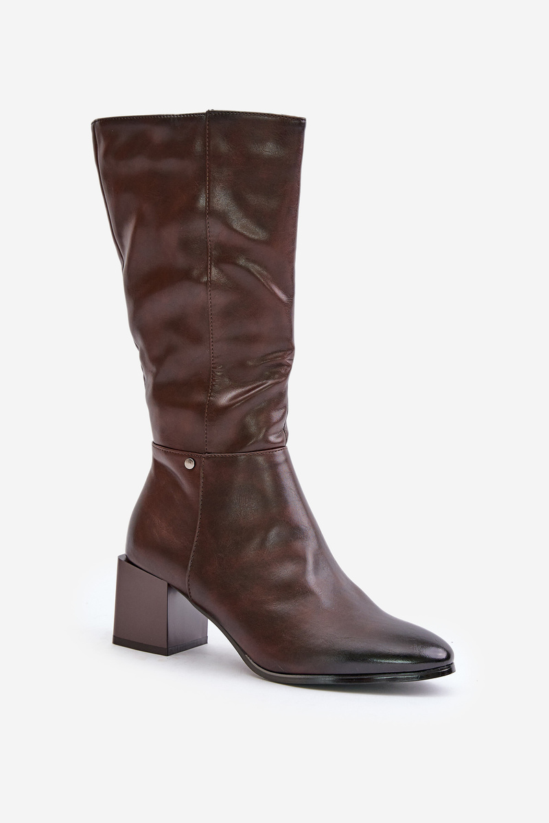 Insulated boots with a heel eco leather to mid-calf brown Ellithira