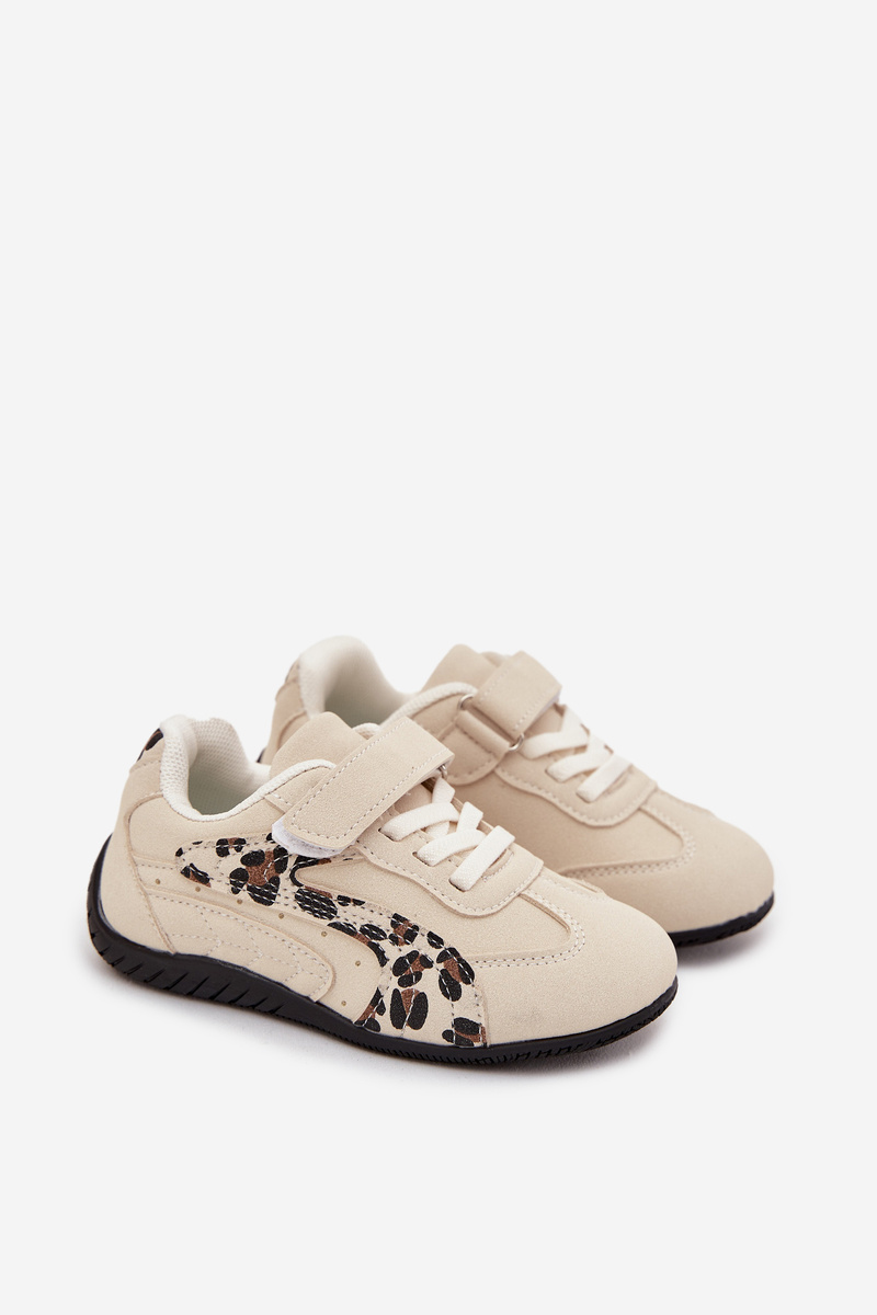 Boto Detské športové topánky na suchý zips béžové s leopardím vzorom Perrin