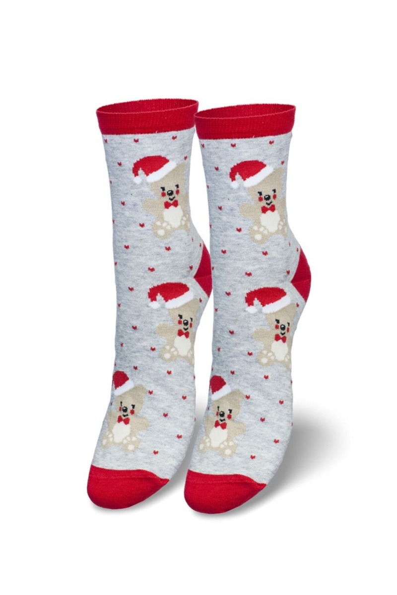 Milena Women's Christmas Socks Bear With Santa Hat Gray