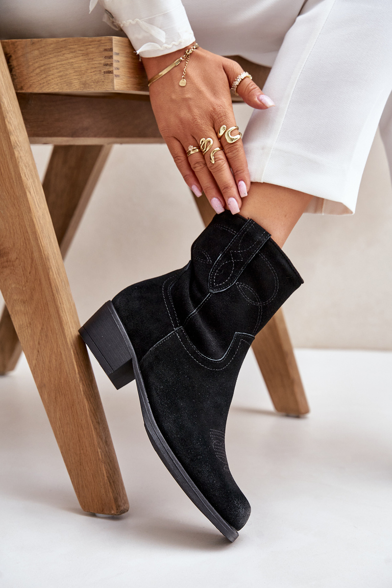 Suede ankle boots cowgirls women's low-heeled insulated sergio leone black