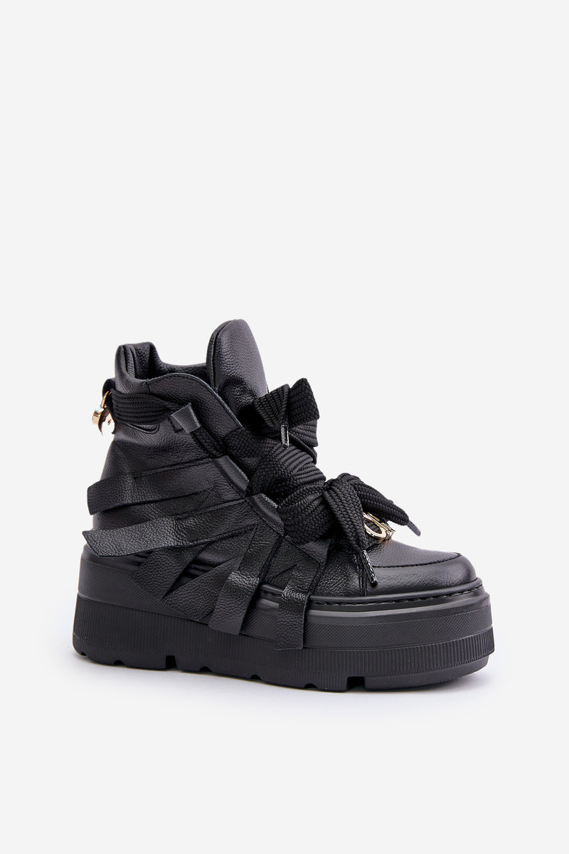 Kožené Dámske Sneakersy Na Masívnej Platforme CheBello 4561 Čierne