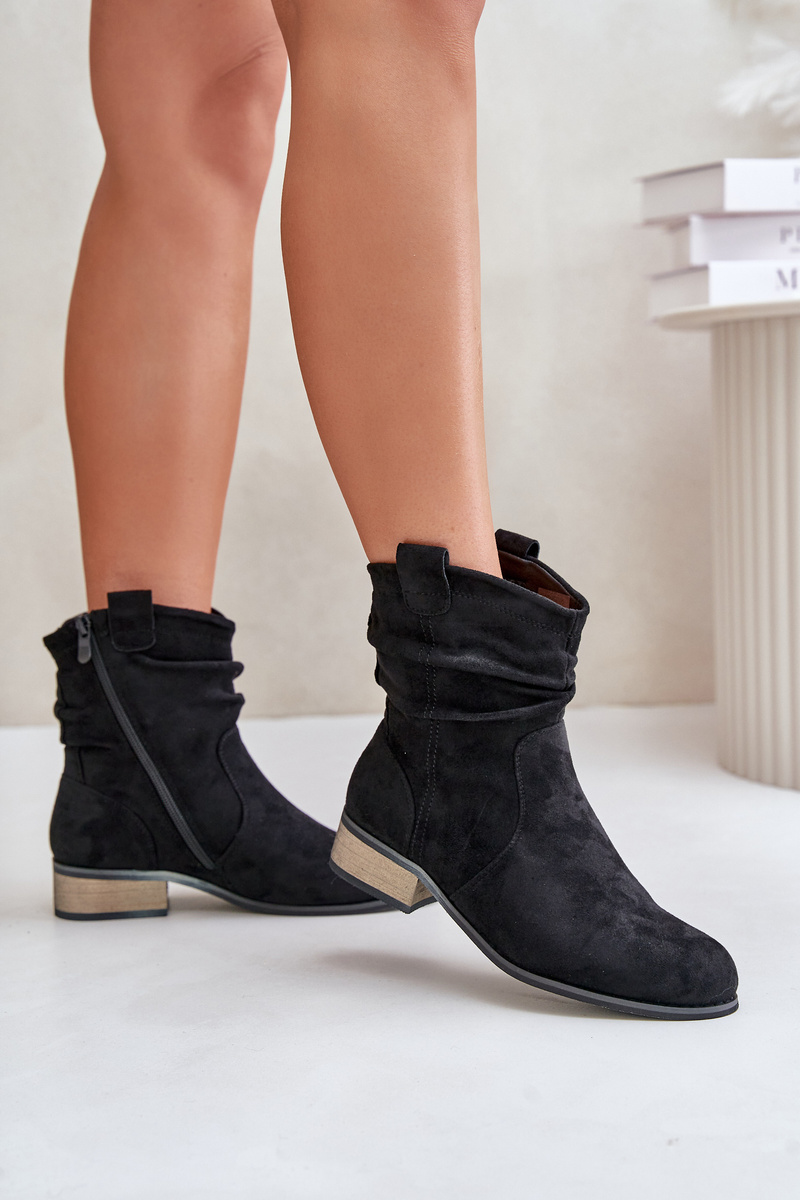 Insulated ankle boots with pleats on a low heel black Elletinnia