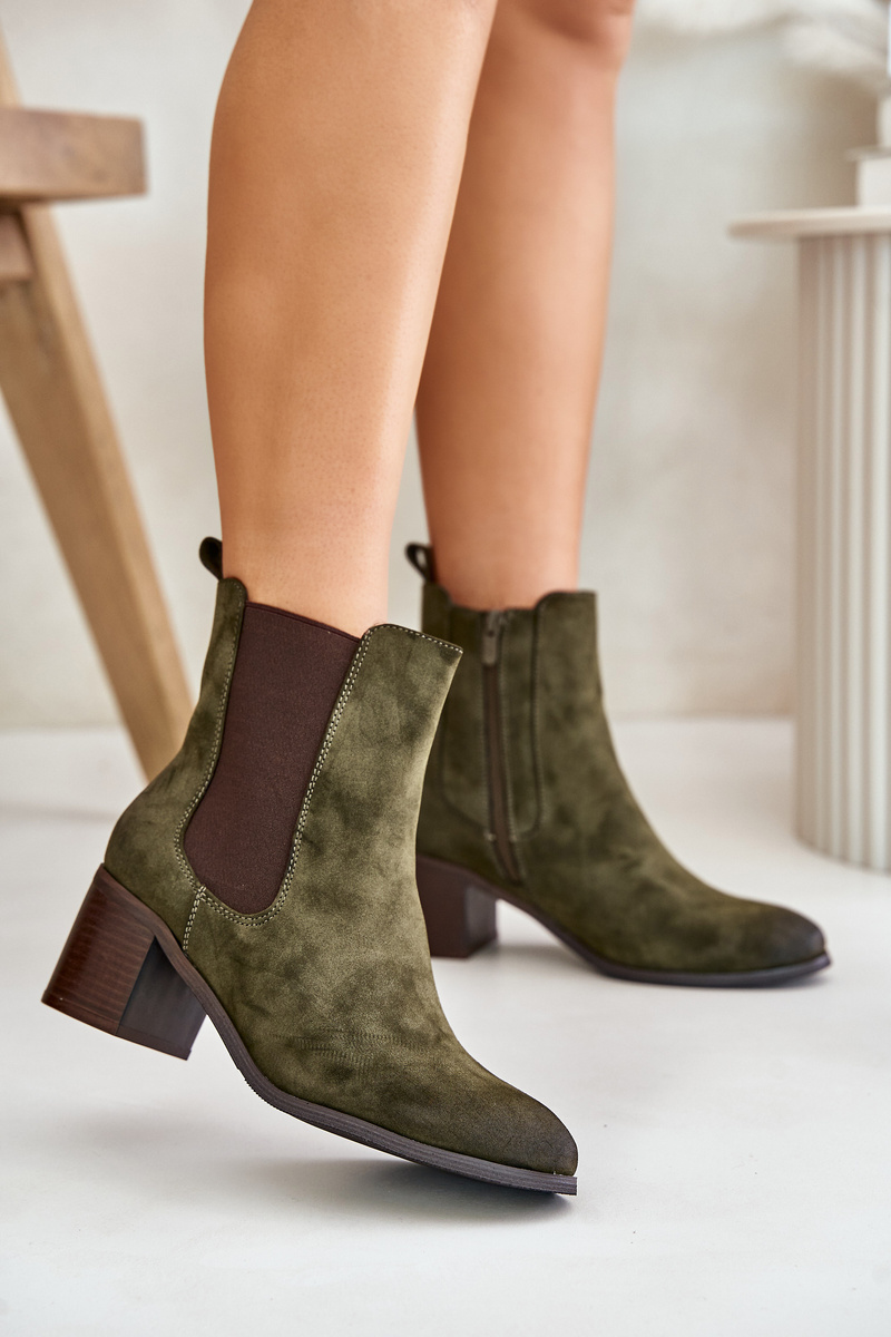 Insulated women's ankle boots with heels dark green Radeya