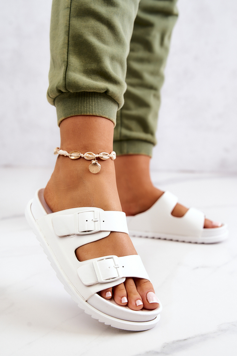 S. BARSKI Rubber Slippers With Buckle White Corina