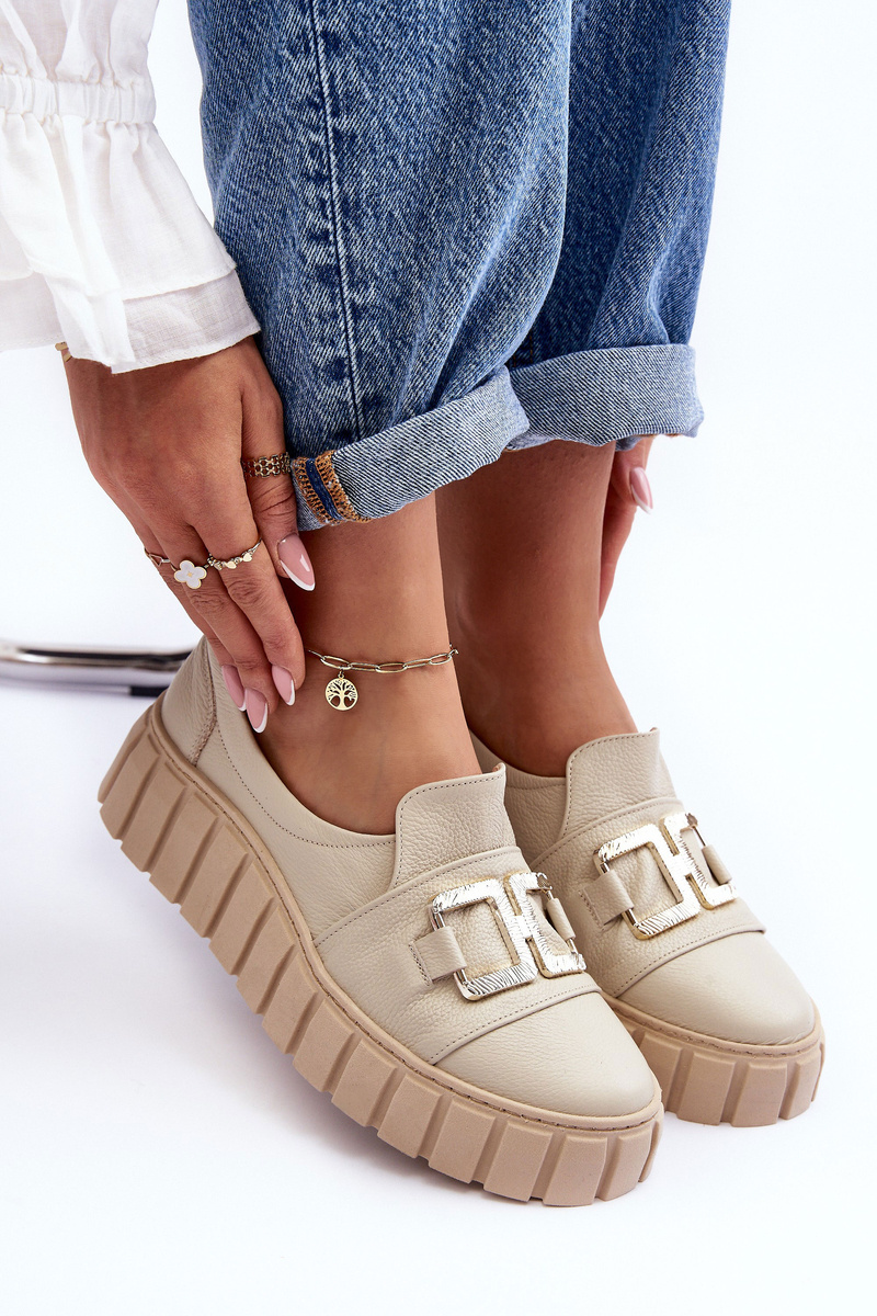 Dámske kožené slip-on topánky na platforme