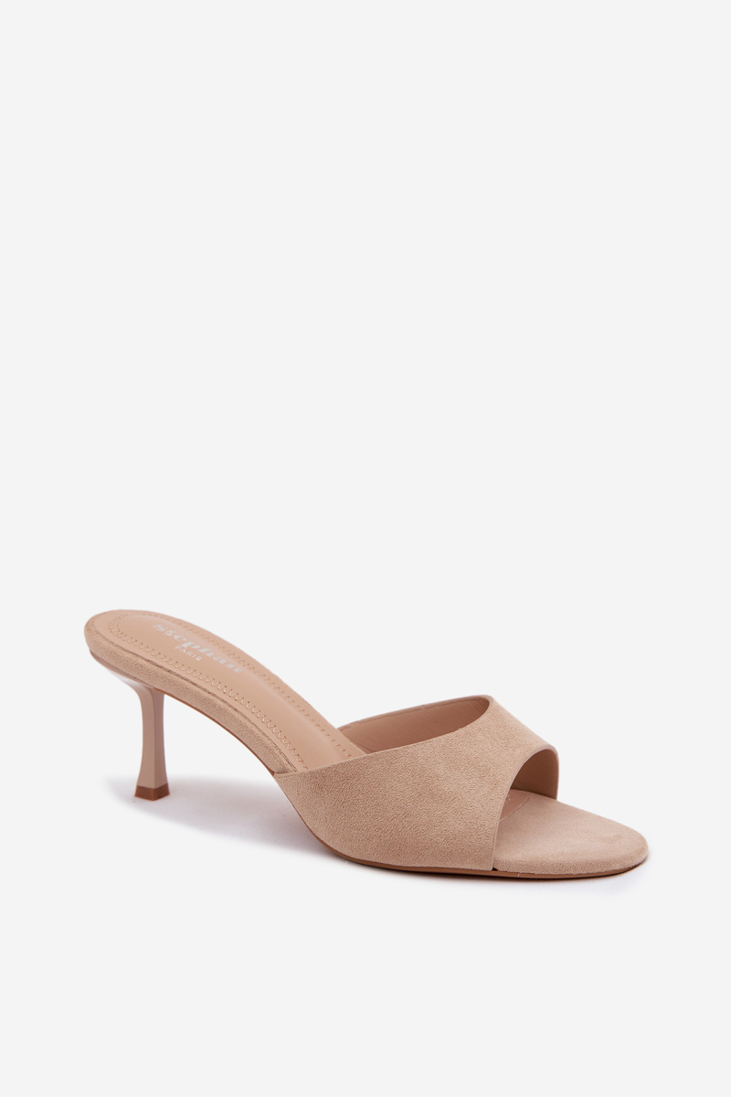 Elegantné sandále na vysokom podpätku z eko semišu