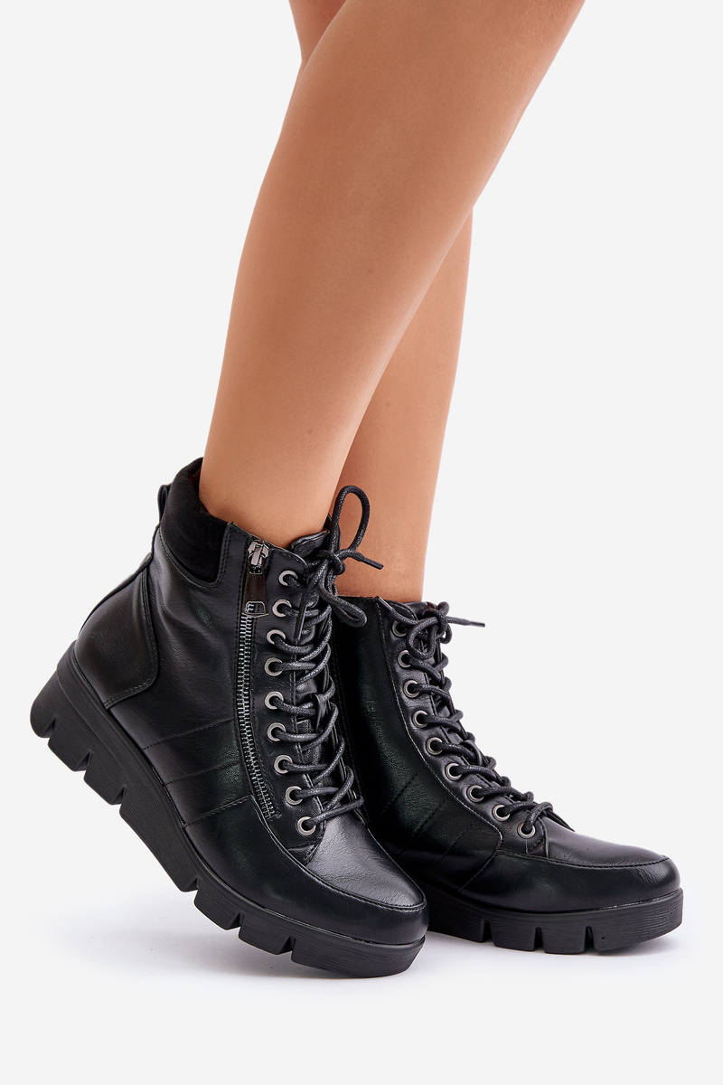 Lightweight insulated women's ankle boots with platform and wedge black Savindria