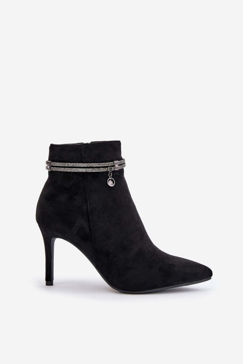 Insulated ankle boots with stiletto heel with decorative strap Eco suede Vinceza black