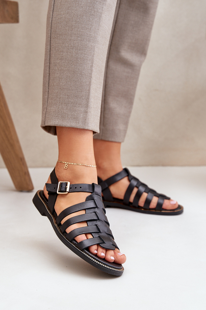 Lewski Shoes Kožené sandále na plochom päte Zazoo 3686 čierne