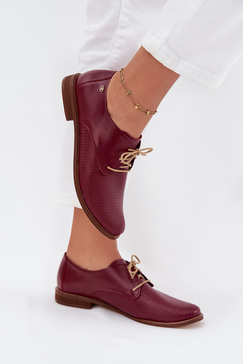 Dámske kožené elegantné šnurovacie poltopánky Zazoo 4238 Bordeaux