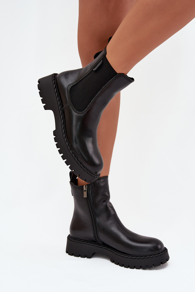 BIG STAR SHOES Kožené Dámske Čižmy S Izoláciou Na Zips Big Star