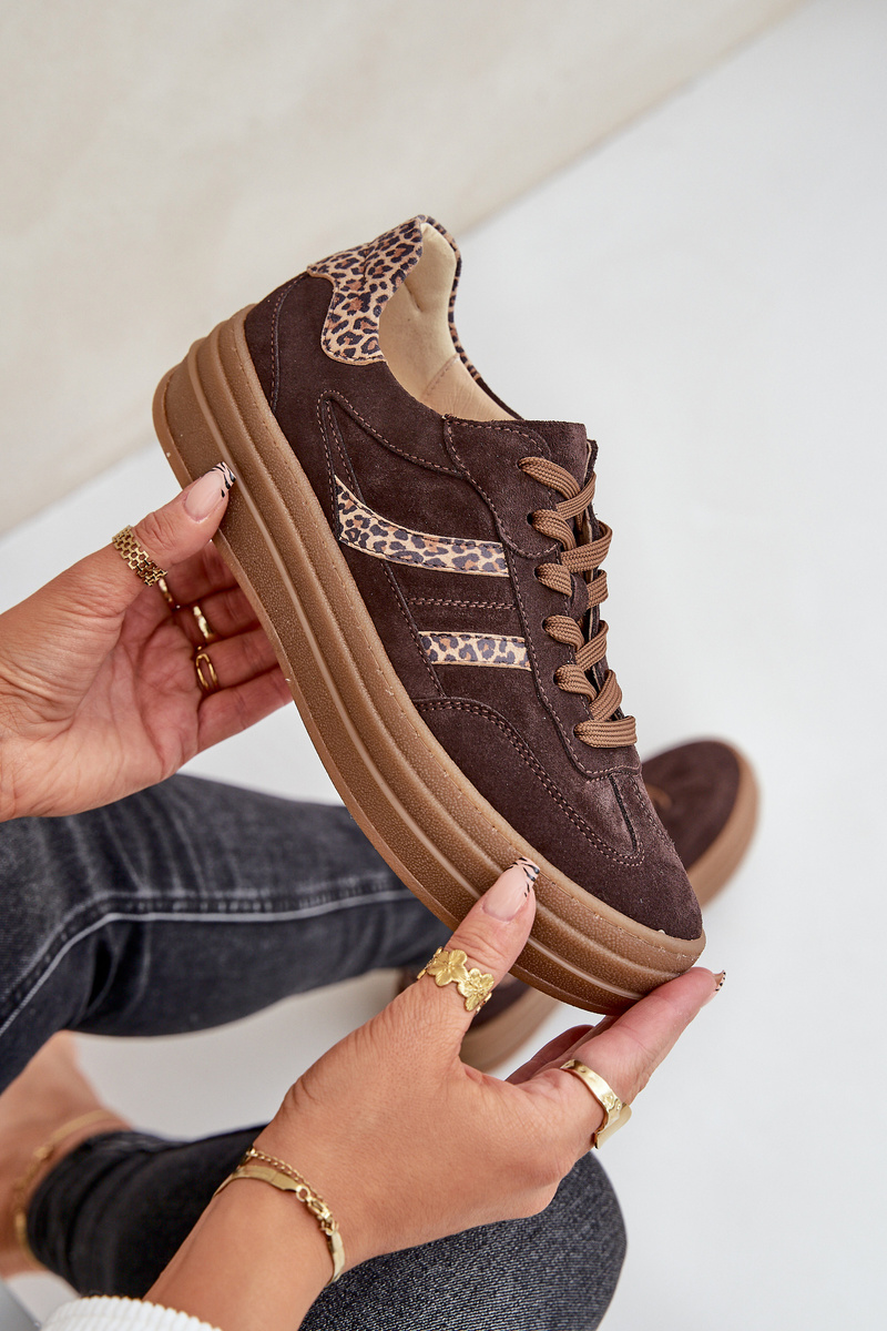 Zazoo N1176 Semišové Sneakers Na Platforme Leopard Čokoládové