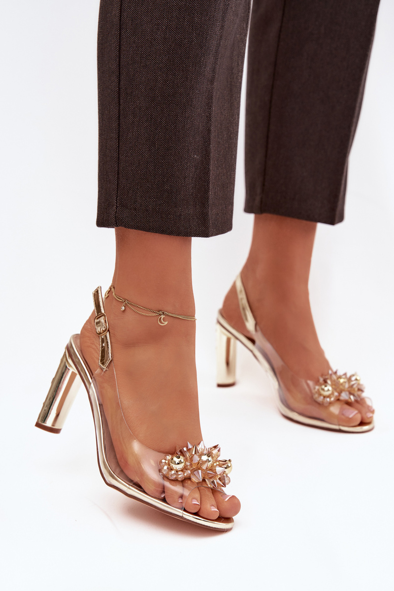 Прозрачни сандали на ток с декорации