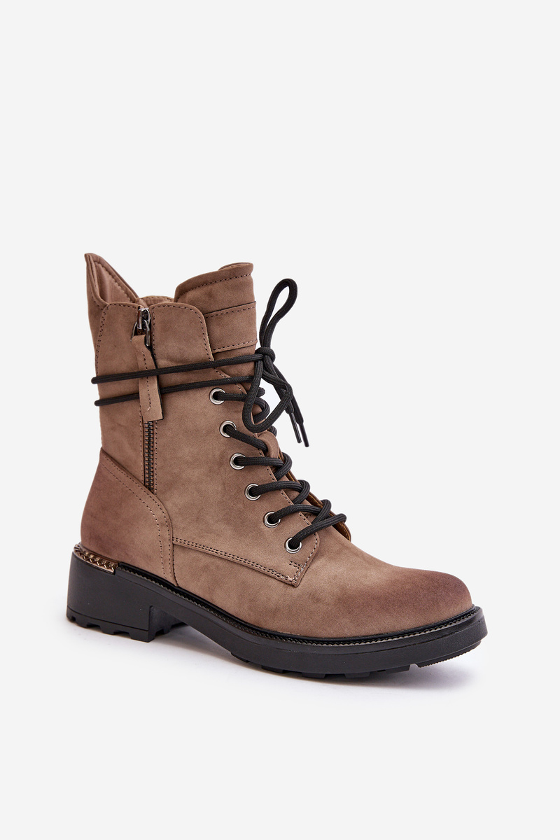 High ankle boots with zippers dark beige Maisa