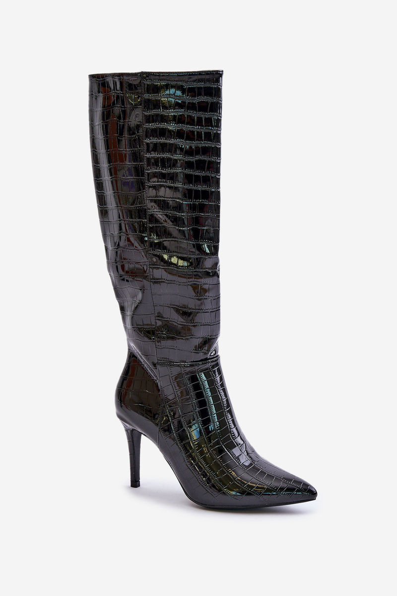 Stiletto heel Cossacks with black embossing Reanwenna