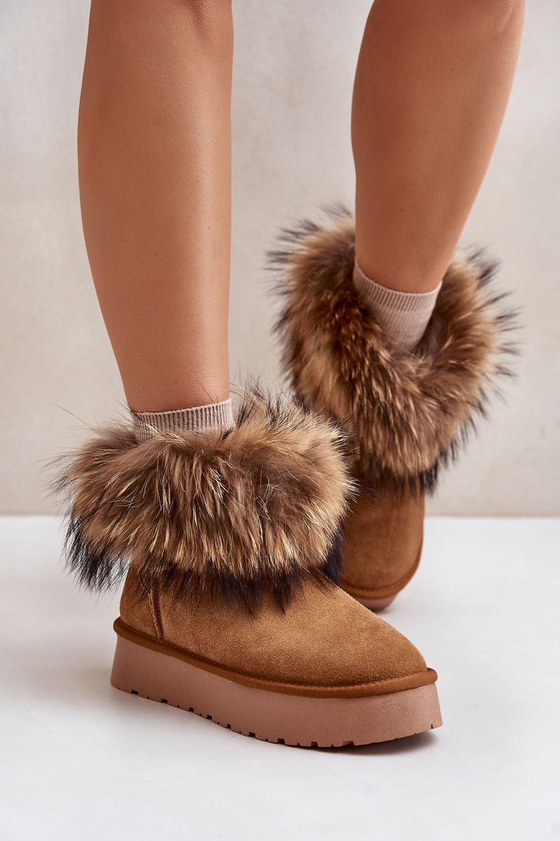 Leather platform snow boots with Camel Avirisa fur