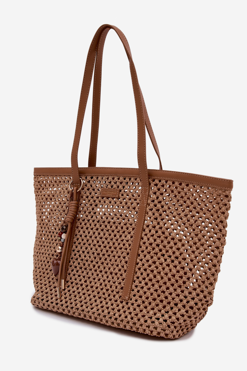 Flora&Co pletená shopper taška s príveskom svetlohnedá