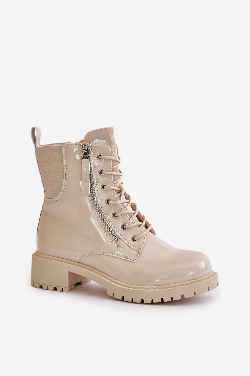 Lacquered ankle boots Workery with zip insulated beige Ravanthia