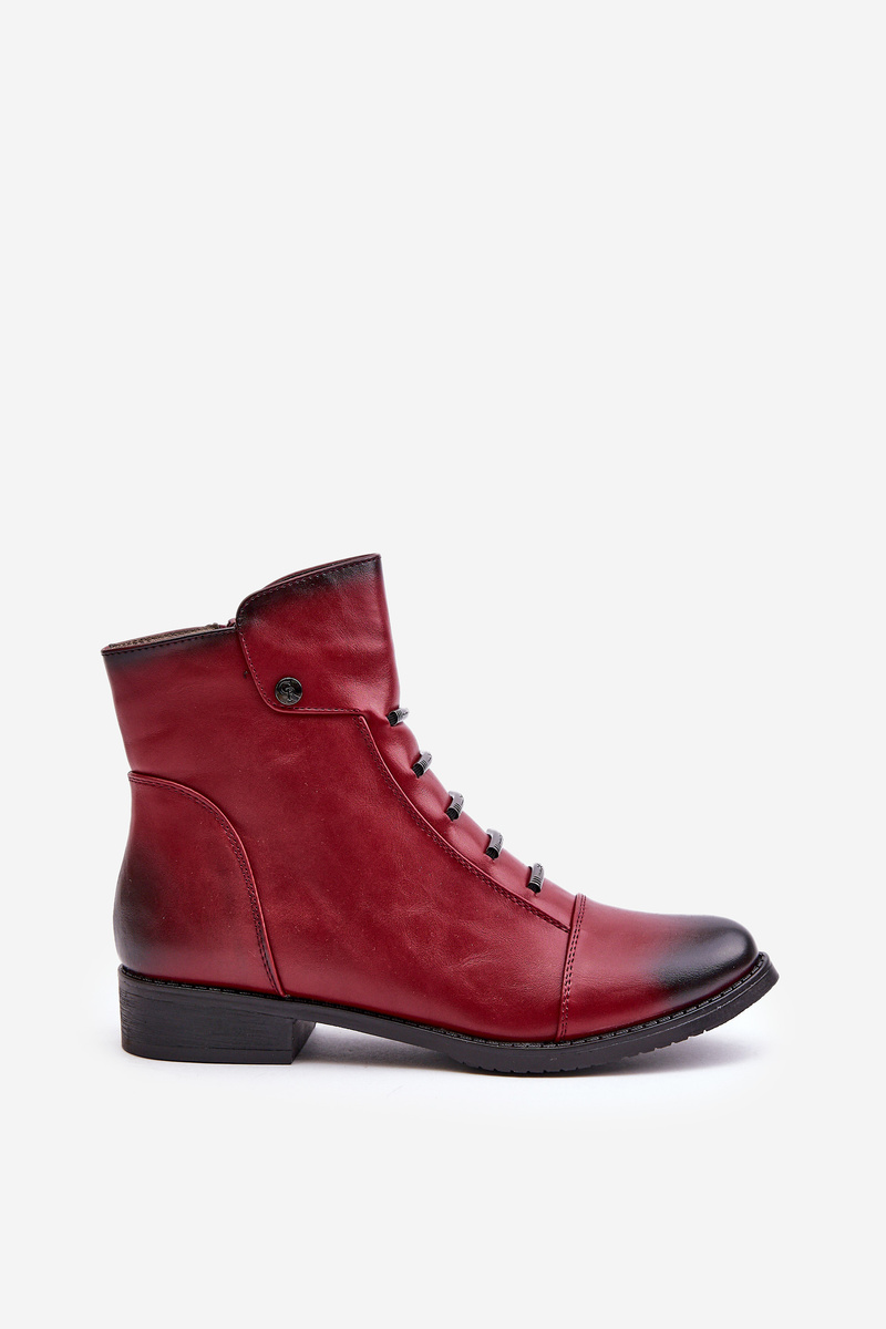 Insulated women's ankle boots with a flat heel burgundy