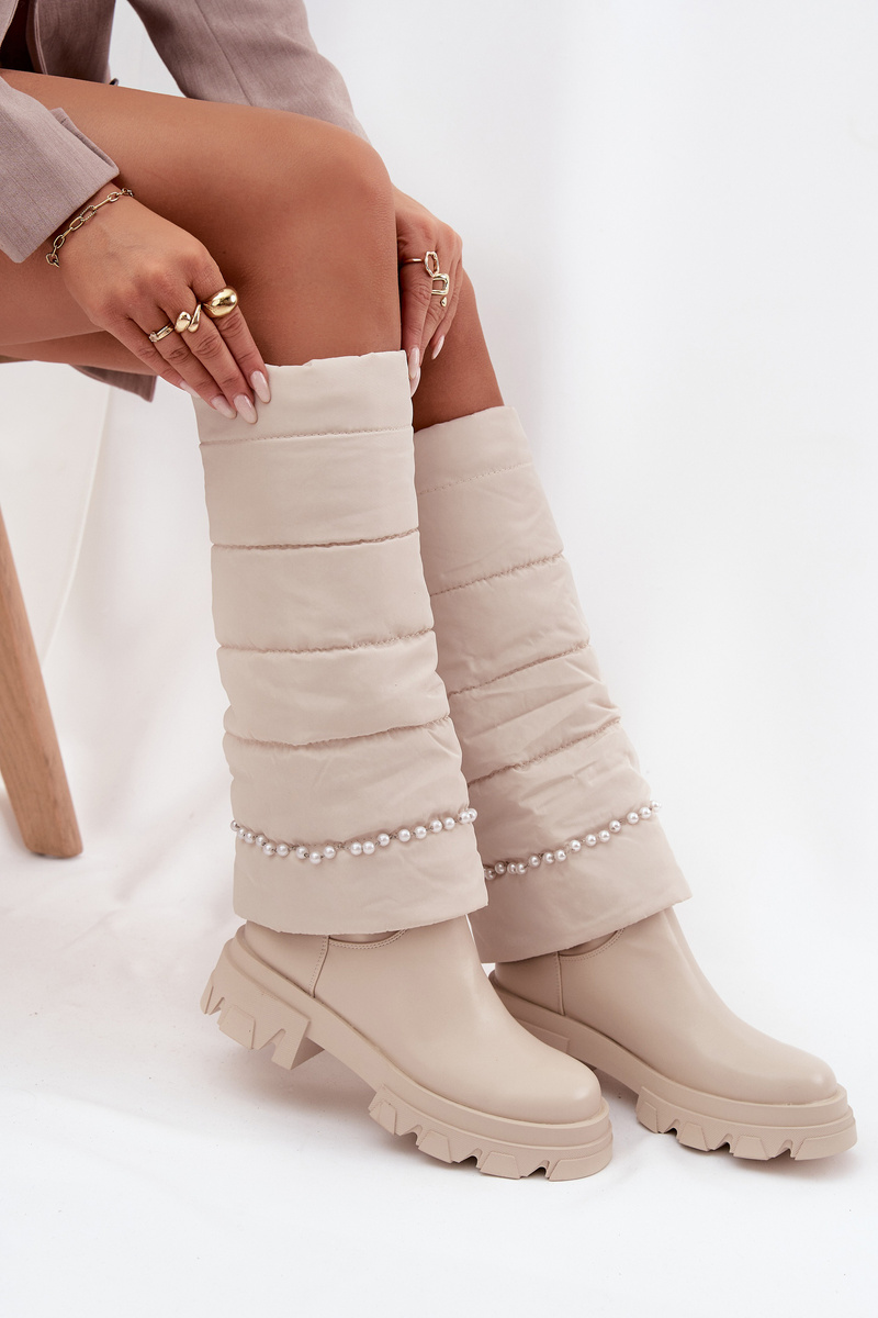 Boto Дамски ботуши с подплата с перли светлокафяви Irvette
