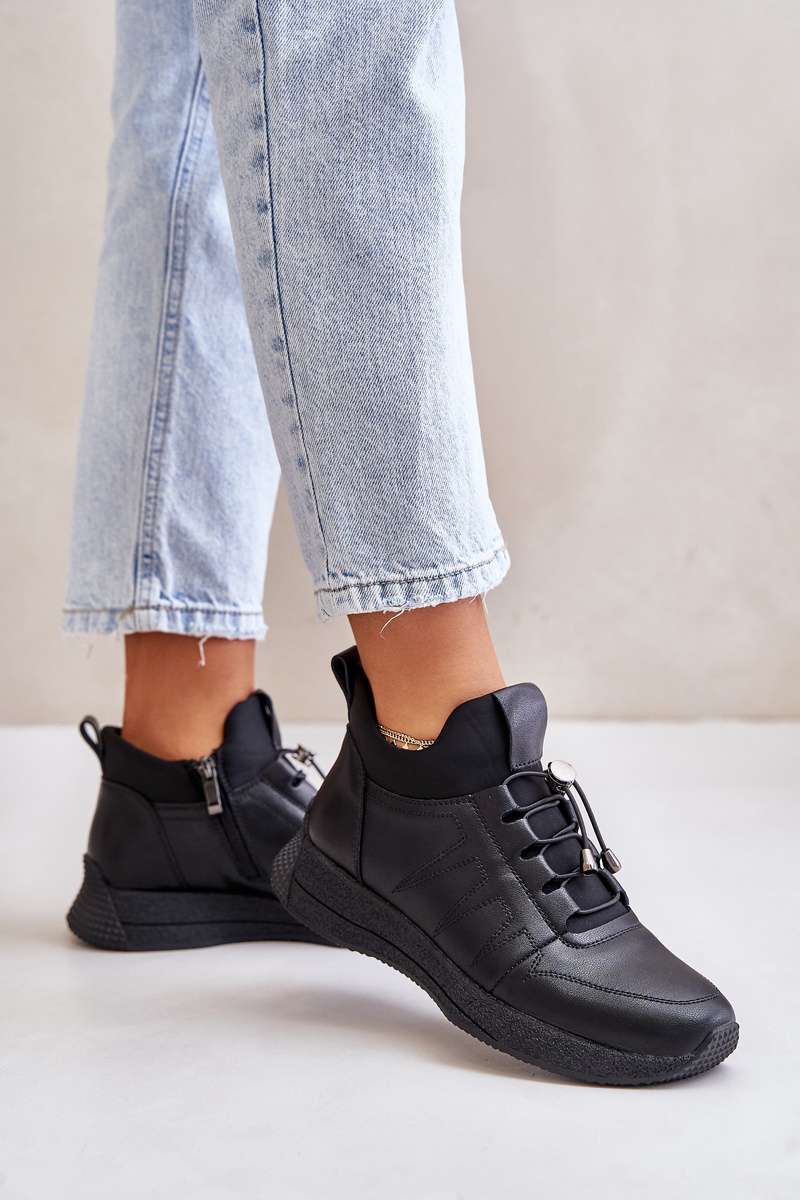 Insulated sports leather zipper shoes Artiker black