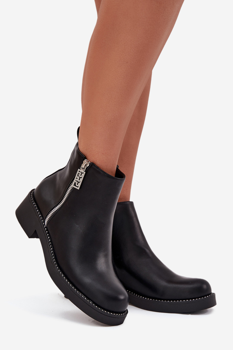 Boto Zateplené Nízke Dámske Topánky S Cirkóniami Čierne Vionna