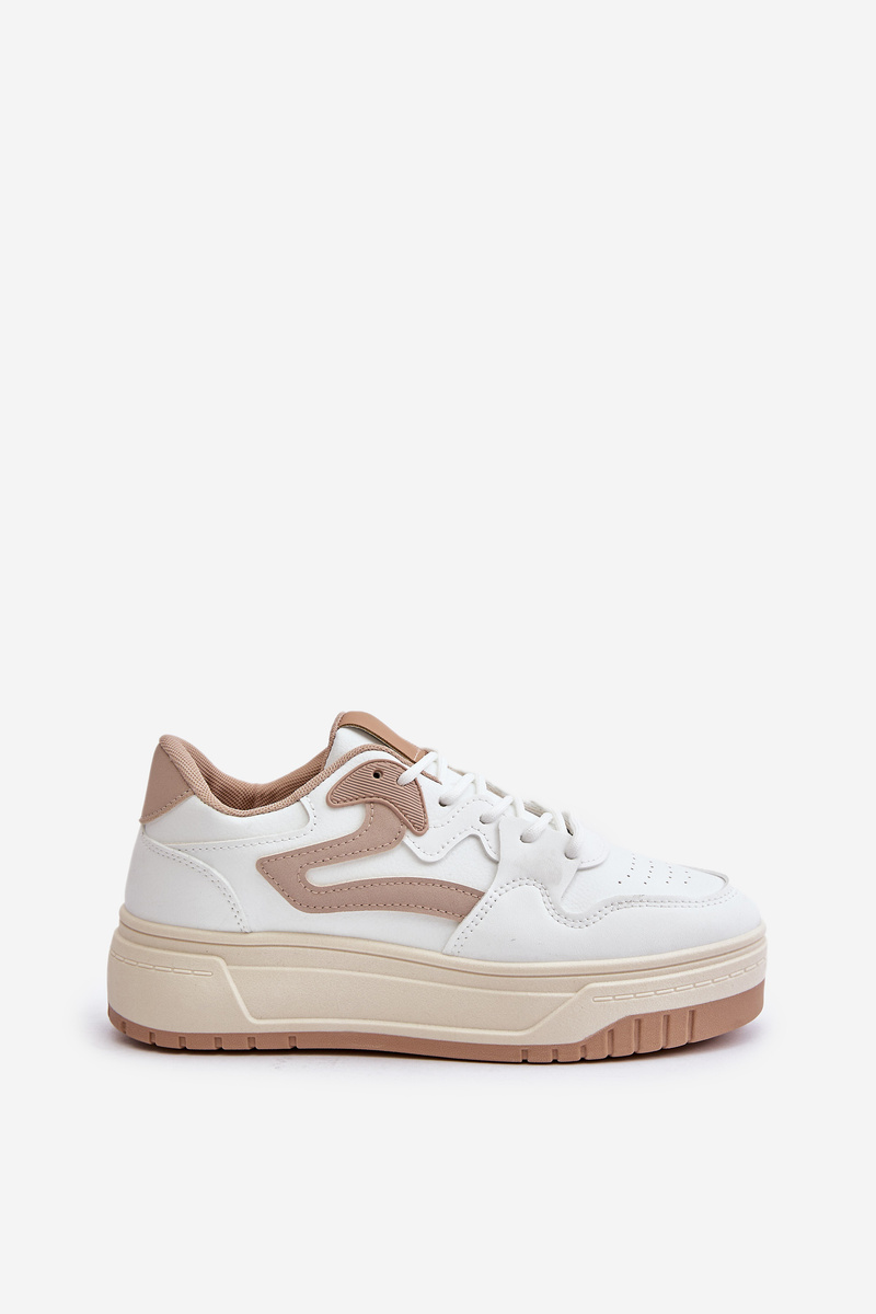 Women's sneakers made of eco-leather on a white-beige platform Henizore