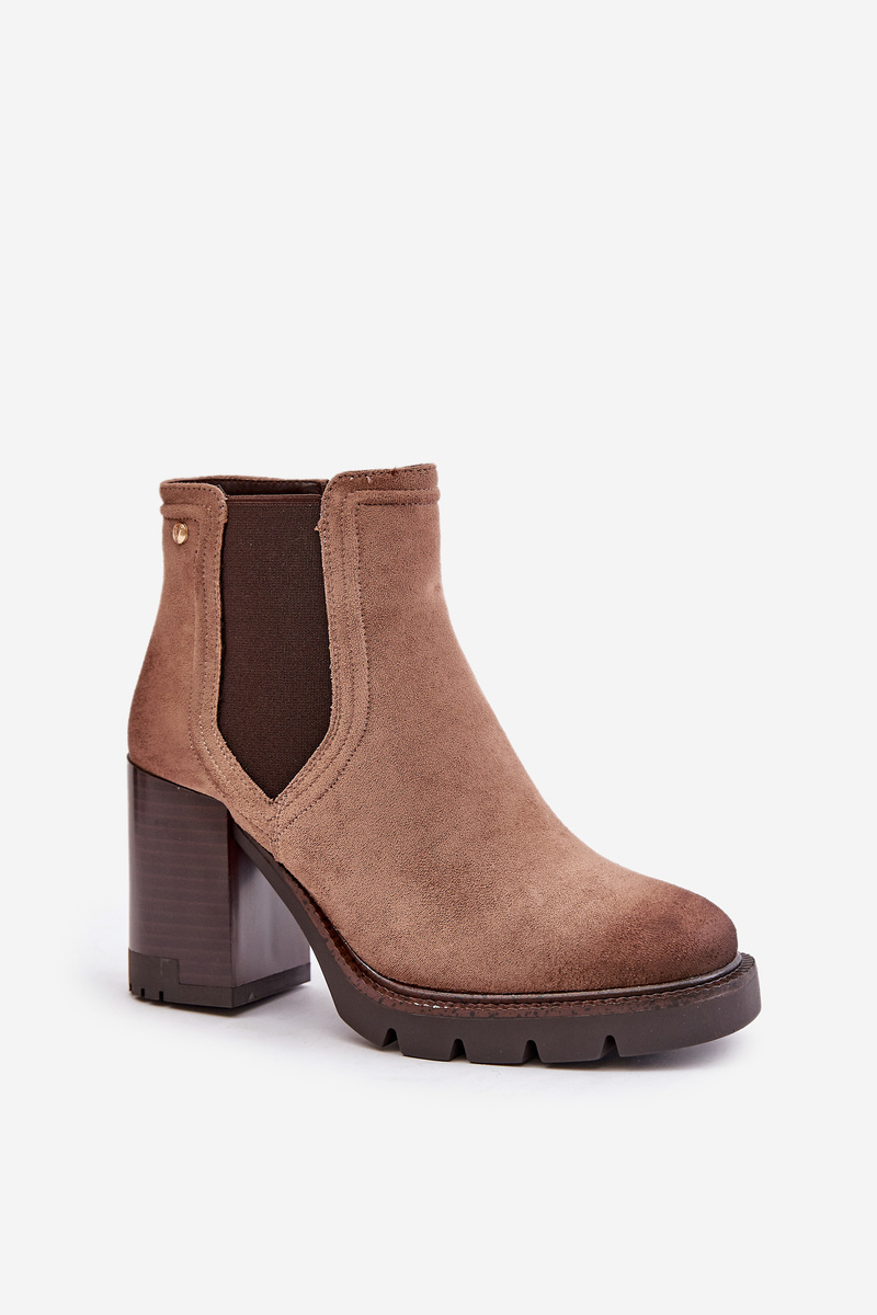 Insulated women's ankle boots with heels made of eco suede Vinceza beige