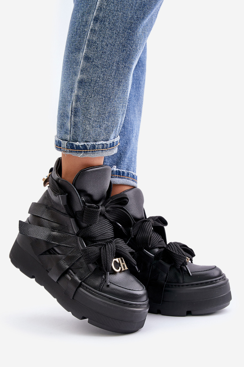 Kožené Dámske Sneakersy Na Masívnej Platforme CheBello 4561 Čierne