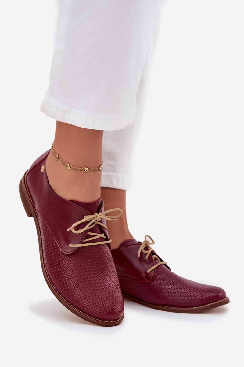 Dámske kožené elegantné šnurovacie poltopánky Zazoo 4238 Bordeaux